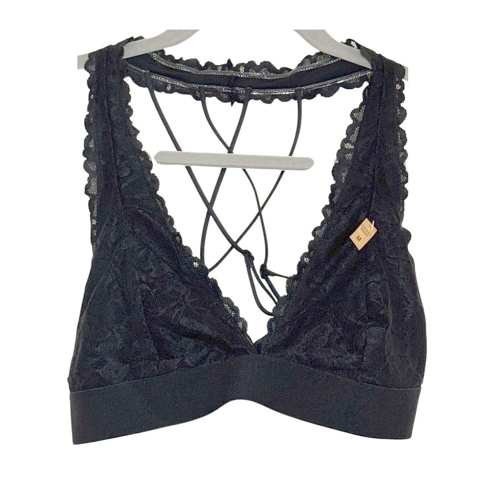 Victoria Secret PINK Black Lace‎ Strappy Cage Back Bralette NWT Medium 11176006